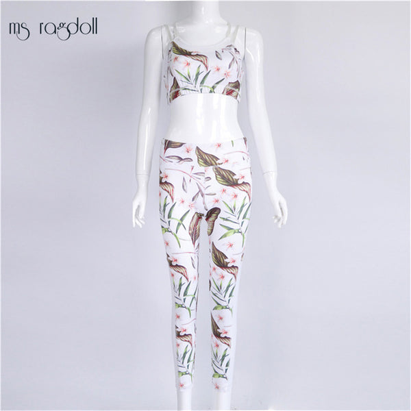 Tracksuit For Women Floral Print Mash Patchwork 2 Piece Yoga Set Women Cropped Bra+Long Pant Fitness Sport Suit Women Clothing