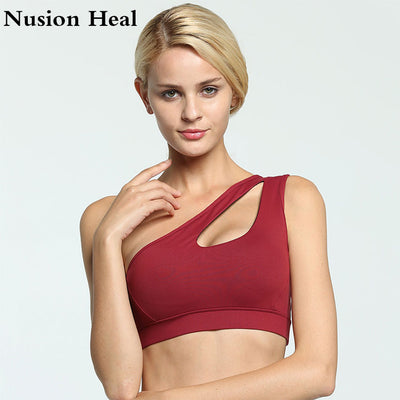 Sexy Une Épaule Solide Soutien-Gorge Sport Femmes Fitness Yoga Bras Gym Rembourré Sport Haut Athlétique Sous-Vêtements Workout Running