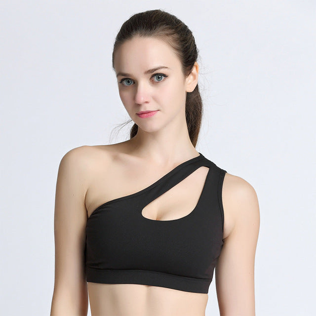 Sexy Une Épaule Solide Soutien-Gorge Sport Femmes Fitness Yoga Bras Gym Rembourré Sport Haut Athlétique Sous-Vêtements Workout Running