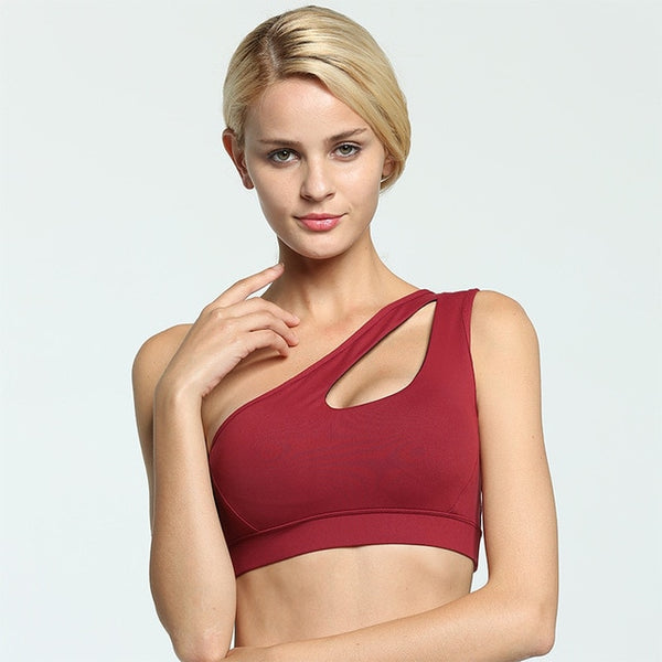 Sexy Une Épaule Solide Soutien-Gorge Sport Femmes Fitness Yoga Bras Gym Rembourré Sport Haut Athlétique Sous-Vêtements Workout Running