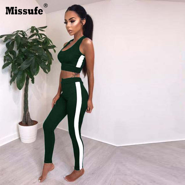 Printemps Été Hauts Sans Manches Skinny Off Crop Top Et Bandage Legging 2 Piece Set Femmes Vêtements Tricotés Femmes Set