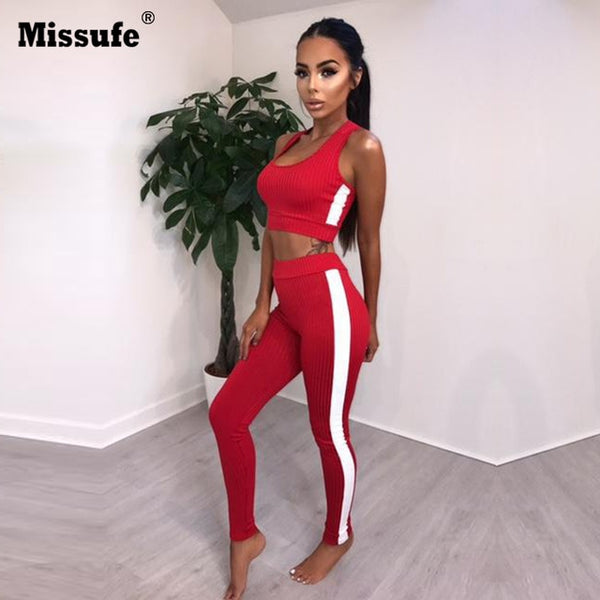 Printemps Été Hauts Sans Manches Skinny Off Crop Top Et Bandage Legging 2 Piece Set Femmes Vêtements Tricotés Femmes Set