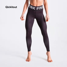 Qickitout Fashion Black Leggings 2018 Summer Long Pants Pink Letter Print Side Patchwork Sexy Casual High Waist Pants Fitness