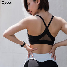 Oyoo Shakeproof High Impact Sports Bra Sexy Mesh Patchwork Gym Fitness Crop Top White Sport Clothes For Women