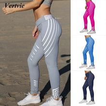 Vertvie Sport Leggings For Women Fitness Yoga Striped Pants Summer Slim High Waist Running Jogger Pants Elastic Gym Sport Leggin