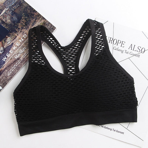 Respirant Mesh Soutien-Gorge Sport Soutien-Gorge Haut Femmes Creux De La Croix Antichoc Push Up Yoga Bras Pour La Remise En Forme Running Gym Vest Top 2018 Plus récent