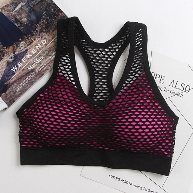 Respirant Mesh Soutien-Gorge Sport Soutien-Gorge Haut Femmes Creux De La Croix Antichoc Push Up Yoga Bras Pour La Remise En Forme Running Gym Vest Top 2018 Plus récent