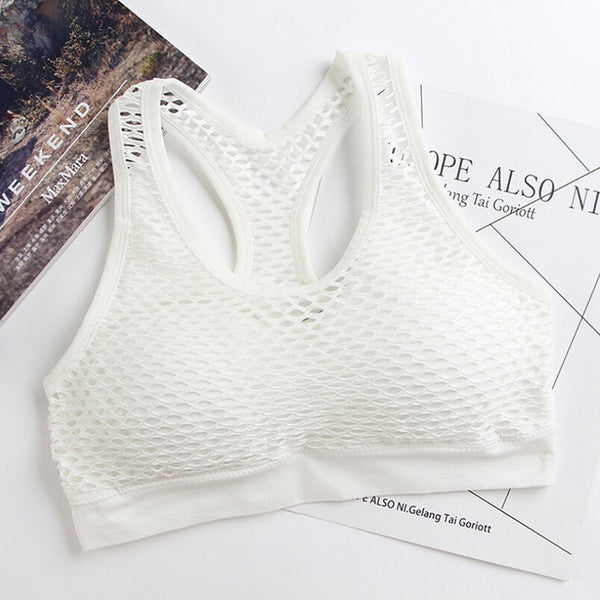 Respirant Mesh Soutien-Gorge Sport Soutien-Gorge Haut Femmes Creux De La Croix Antichoc Push Up Yoga Bras Pour La Remise En Forme Running Gym Vest Top 2018 Plus récent