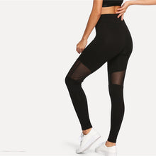 SHEIN Black Casual Sexy Contrast Mesh Contrast Skinny Solid Leggings Summer Women Trousers