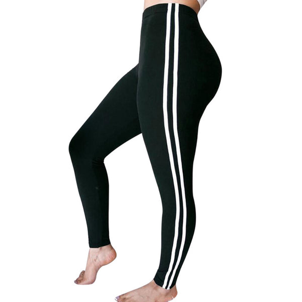 LAAMEI High Waist Pants Trouser Women Drawstring Waist Skinny Pants Grey Ribbed Knit Striped Sideseam Sweatpants Fitness Legging