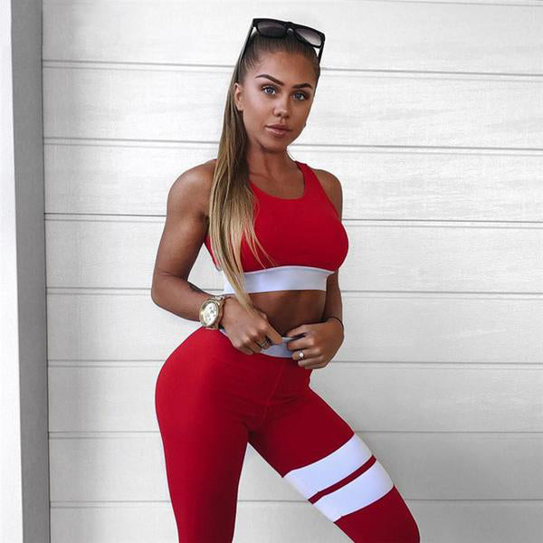 Ensemble 2 Pcs Brassière et Legging à Bandes Blanches