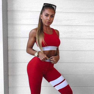 Ensemble 2 Pcs Brassière et Legging à Bandes Blanches