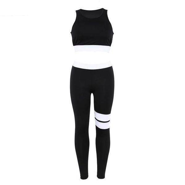 Ensemble 2 Pcs Brassière et Legging à Bandes Blanches