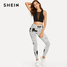 SHEIN Black And White Highstreet Newspaper Letter Print Streetwear Leggings 2018 Summer Women Sexy Casual Trousers
