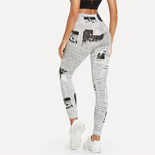SHEIN Black And White Highstreet Newspaper Letter Print Streetwear Leggings 2018 Summer Women Sexy Casual Trousers