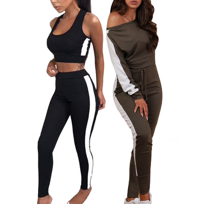Printemps Été Hauts Sans Manches Skinny Off Crop Top Et Bandage Legging 2 Piece Set Femmes Vêtements Tricotés Femmes Set