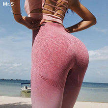 Energy Leggings sans couture Taille haute Pantalon de yoga d'entraînement Gym Leggings Scrunch Leggings bout à bout Gradient Sport Yoga Leggings